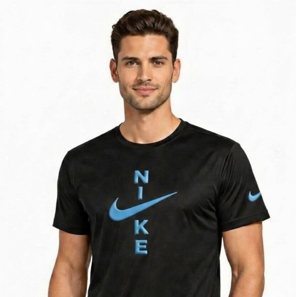 Nike Men's Black Tee with Blue Accents
